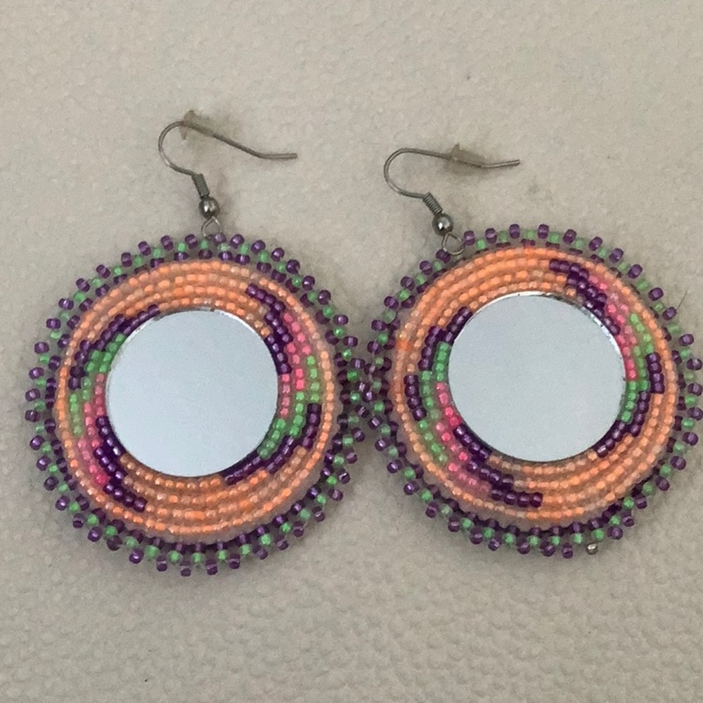 Native American beaded mirror earrings